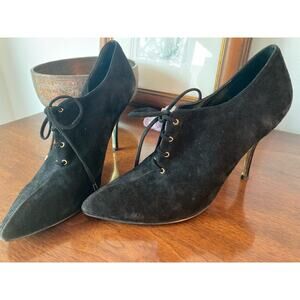 Beverly Feldman ~ Lace-Up Black Suede High Heels Oxford ~ Sz 40 ~ Ladylike